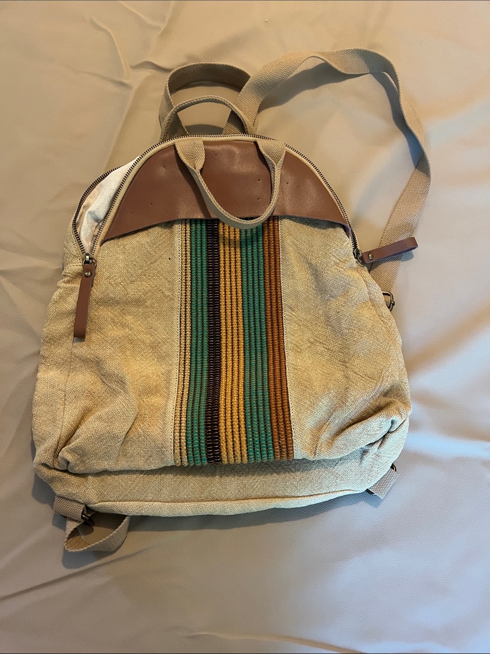 Canvas Stripe Accent Beige Men's Backpack